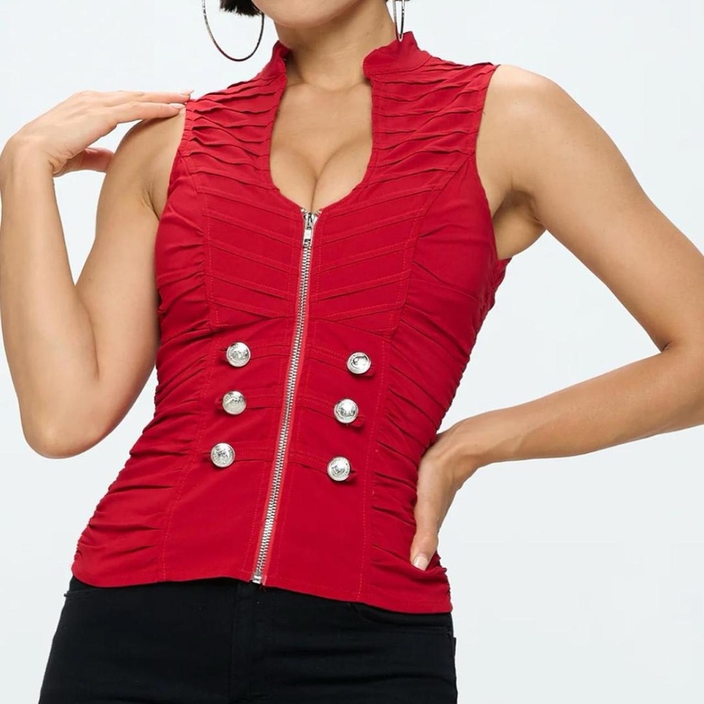 Oh Yes Red Zip-Up Ruched Top 🔥 - Picture 3 of 9